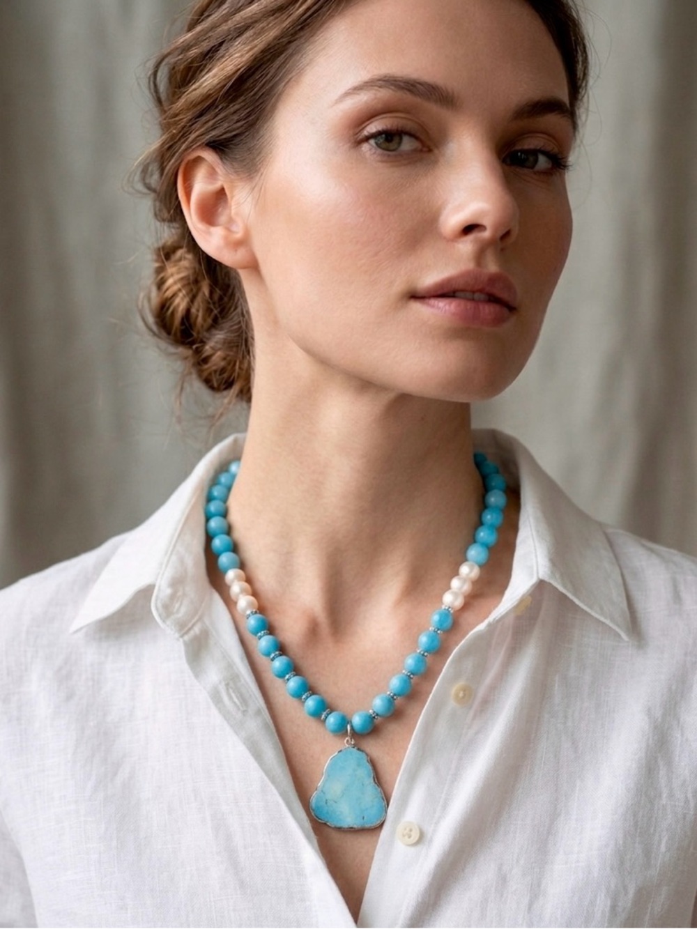 NEW Mary Kent Designs Turquoise and Pearl Beaded Necklace, 22.5”